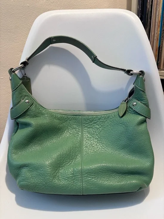 Coach Y2K Green Pebbled Leather Shoulder Hobo with Silver Hardware - Picture 2 of 8